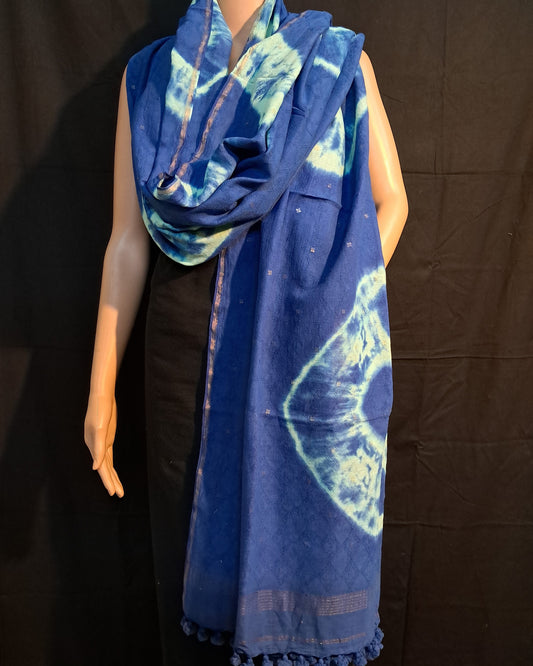 Handwoven Dupatta - Blue Tie & Dye