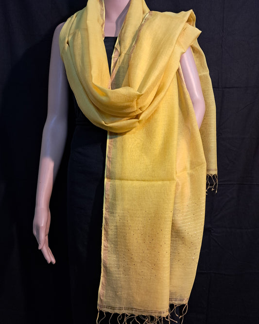 Handwoven Khadi Silk Dupatta - Bright Yellow