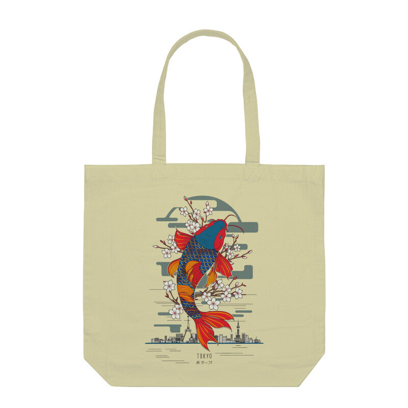 Unisex Tote Bag Zipper - Tokyo Koi Blue