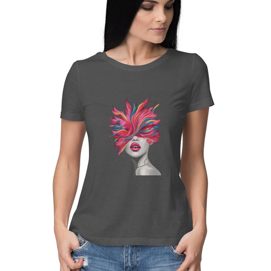 Women Round Neck T-Shirt - Vibrant Girl