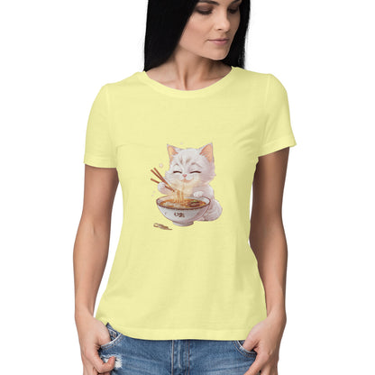 Women Round Neck T-Shirt - Cat Noodle