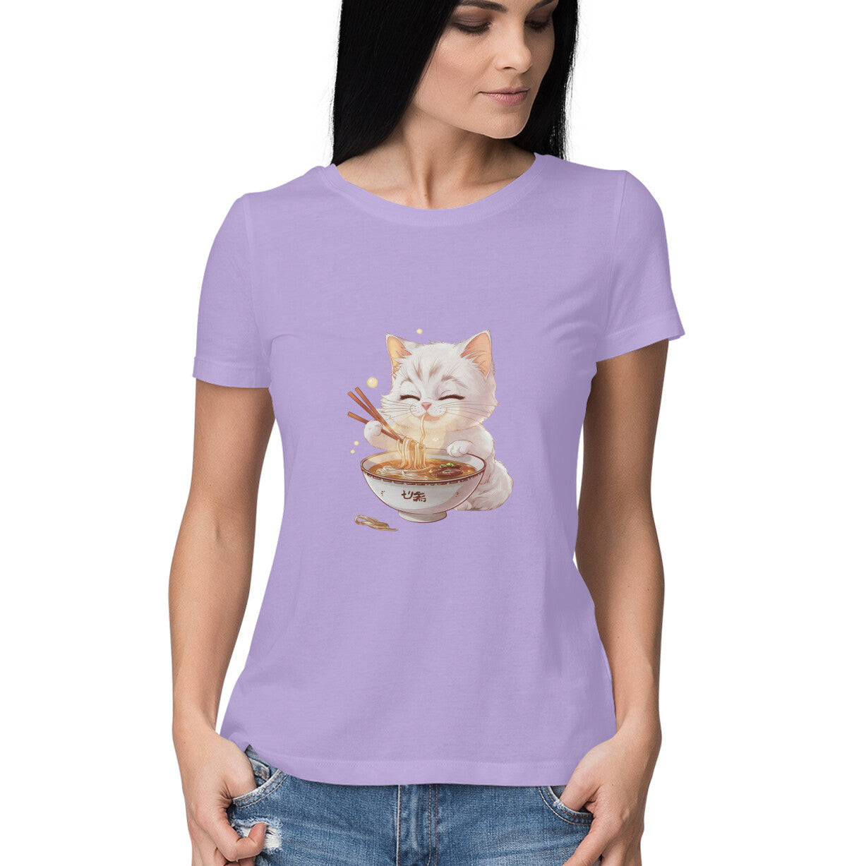 Women Round Neck T-Shirt - Cat Noodle