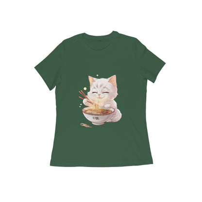 Women Round Neck T-Shirt - Cat Noodle