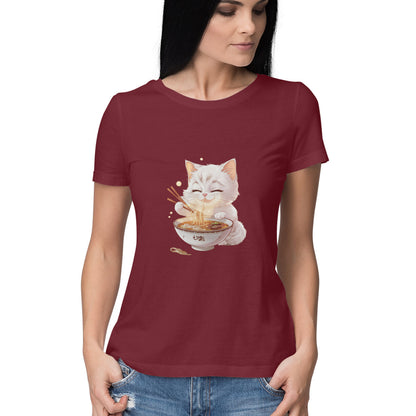 Women Round Neck T-Shirt - Cat Noodle