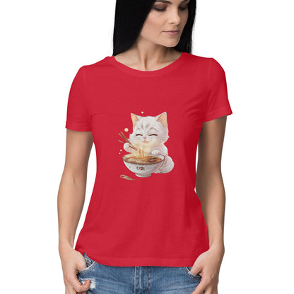 Women Round Neck T-Shirt - Cat Noodle