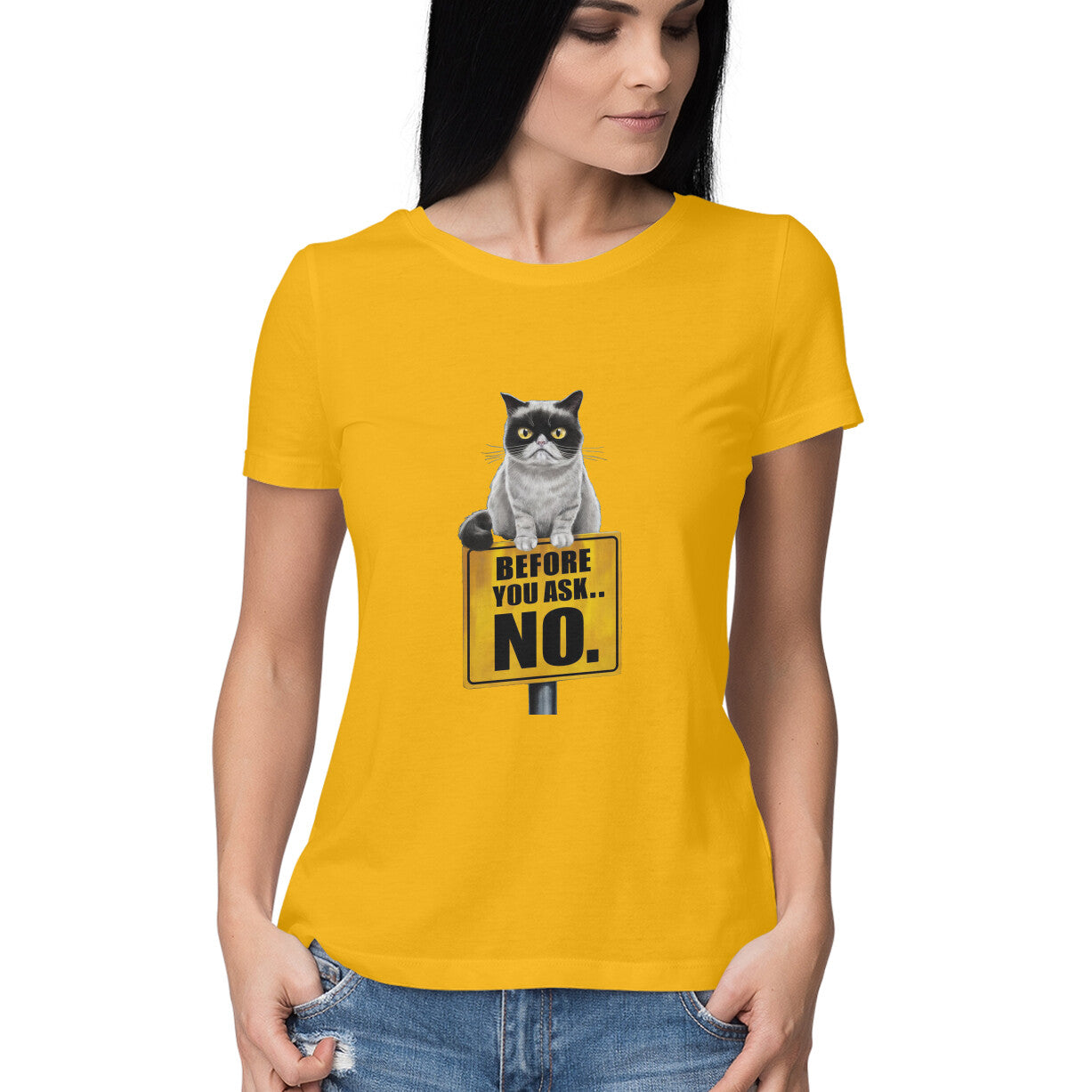 Women Round Neck T-Shirt - Grumpy Cat