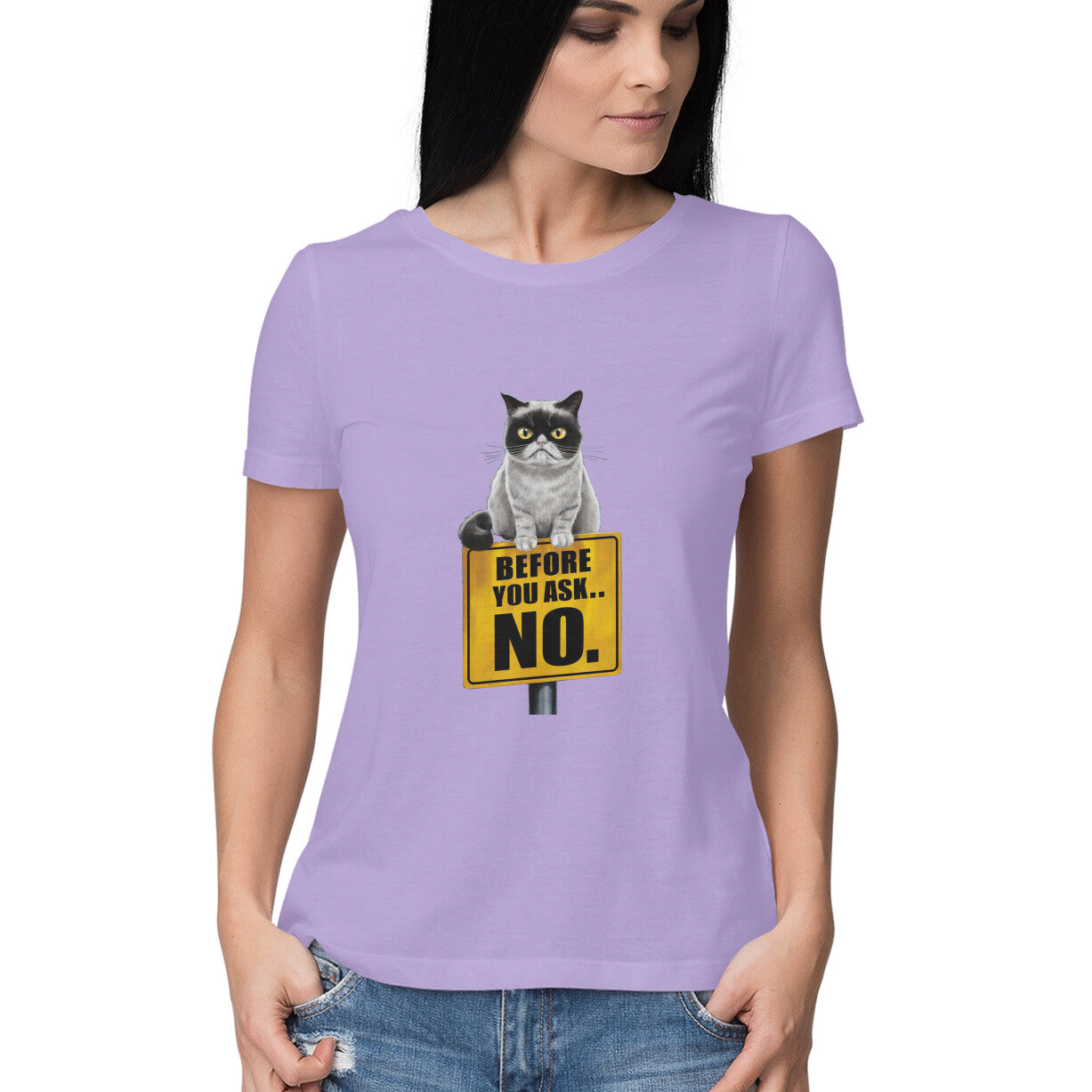 Women Round Neck T-Shirt - Grumpy Cat