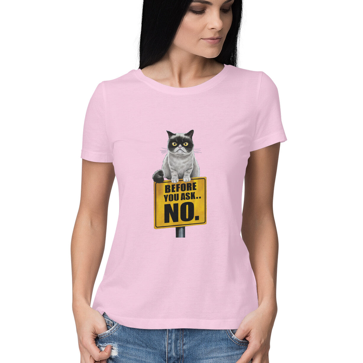 Women Round Neck T-Shirt - Grumpy Cat