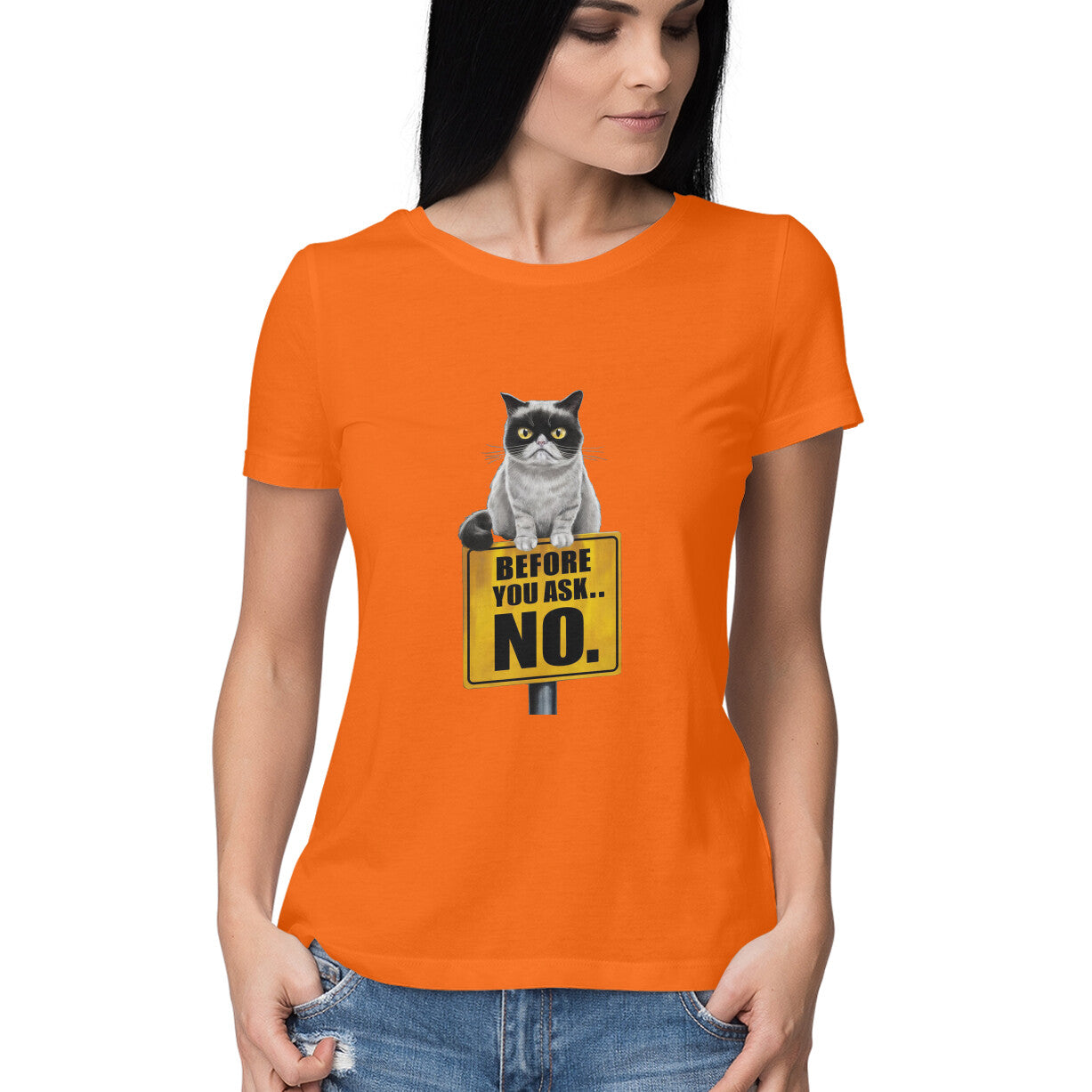 Women Round Neck T-Shirt - Grumpy Cat