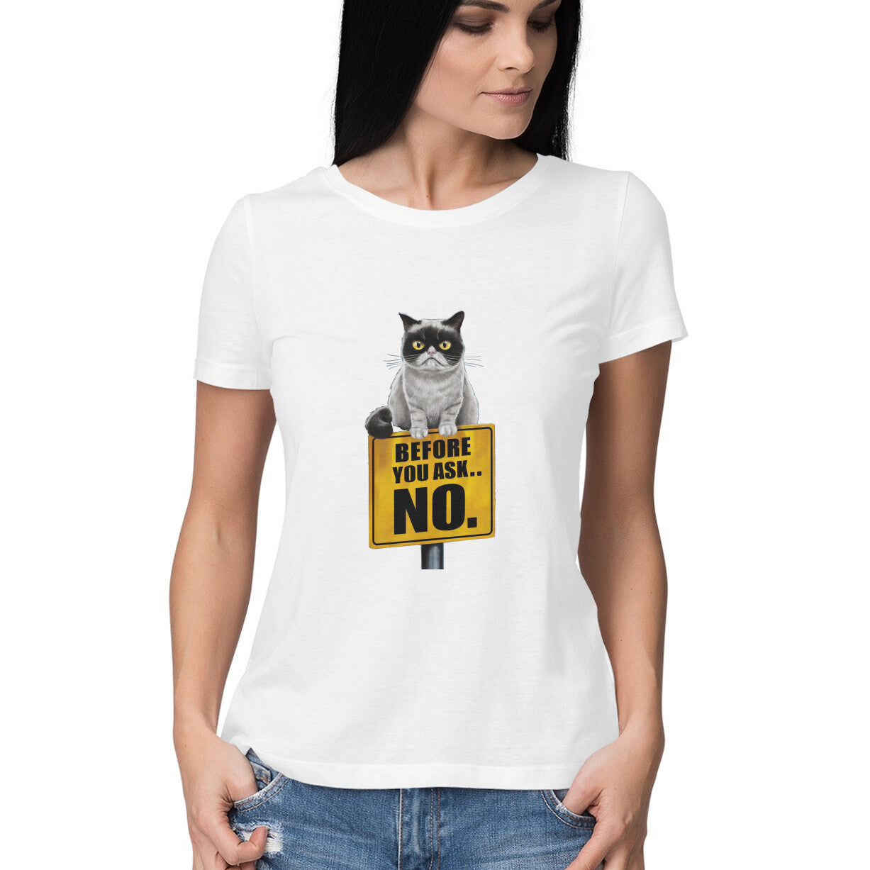 Women Round Neck T-Shirt - Grumpy Cat