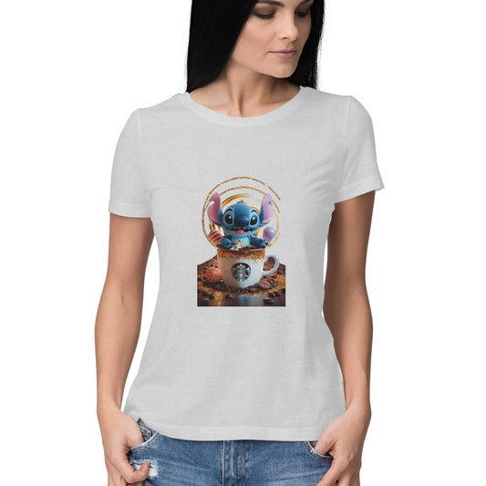Women Round Neck T-Shirt - Stitch Coffee