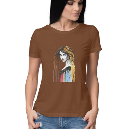 Women Round Neck T-Shirt - Girl Painting