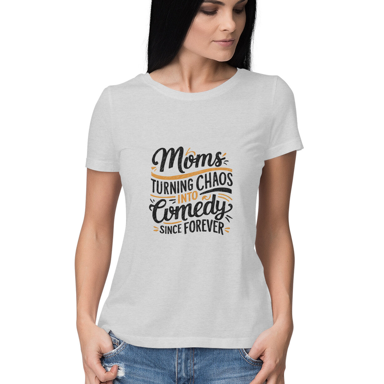 Women Round Neck T-Shirt - Moms Chaos