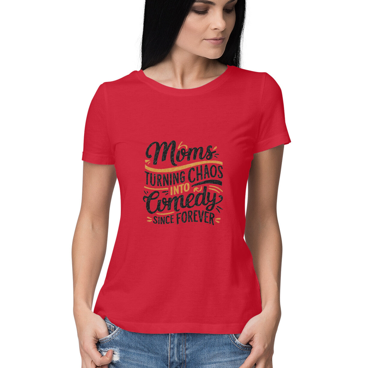 Women Round Neck T-Shirt - Moms Chaos