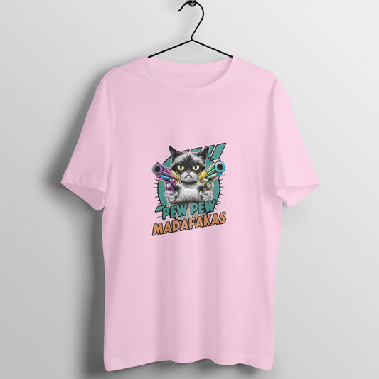 Men Round Neck T-Shirt - Pew Pew Cat
