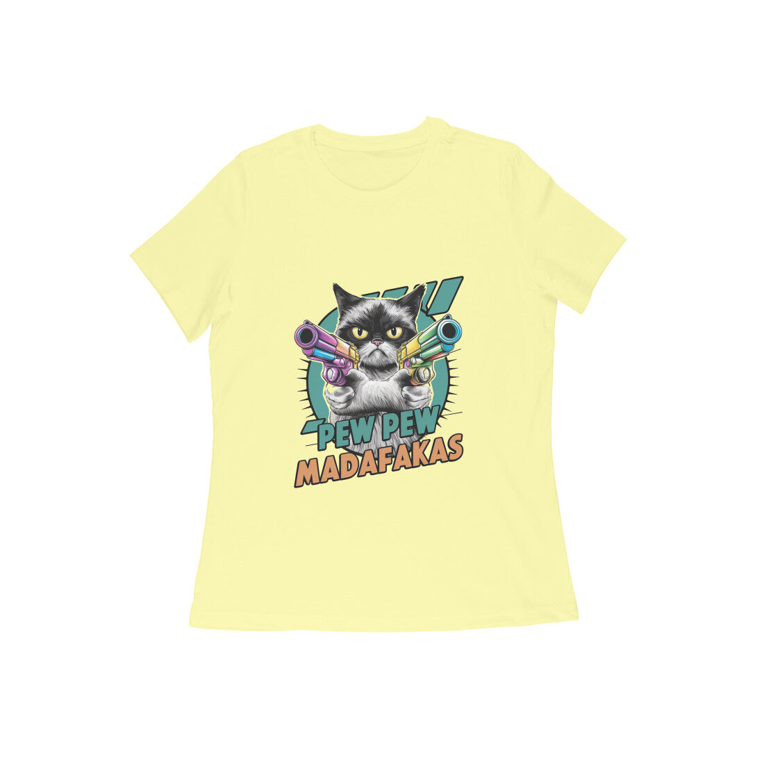 Women Round Neck T-Shirt - Pew Pew Cat