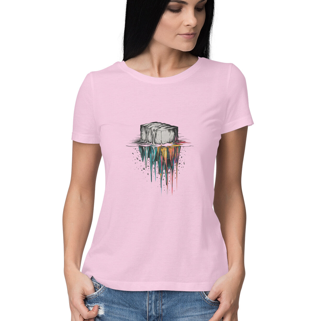 Women Round Neck T-Shirt - Melting Colors