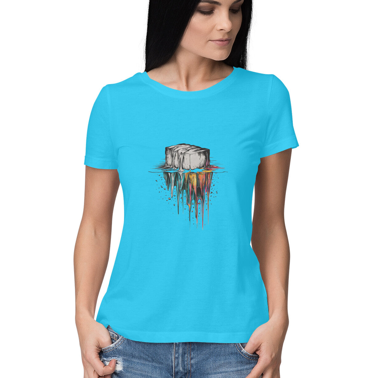 Women Round Neck T-Shirt - Melting Colors