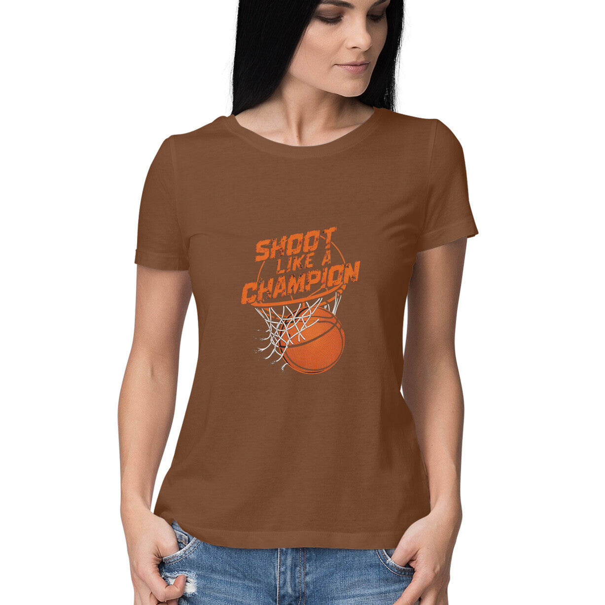 Women Round Neck T-Shirt - Basketball Champion