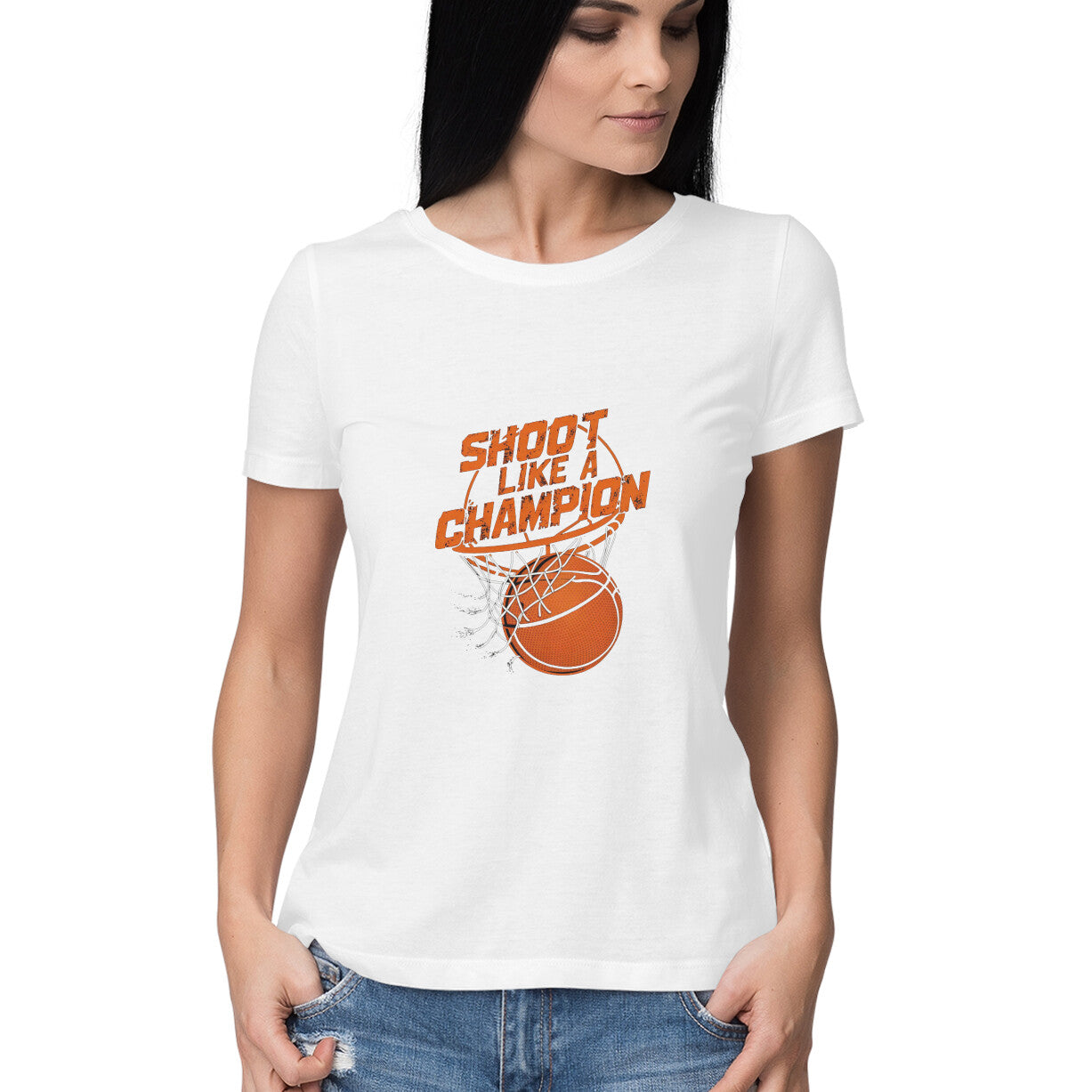 Women Round Neck T-Shirt - Basketball Champion