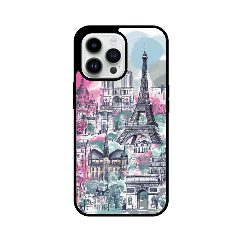 iPhone Glass Phone Case - Paris Sketch