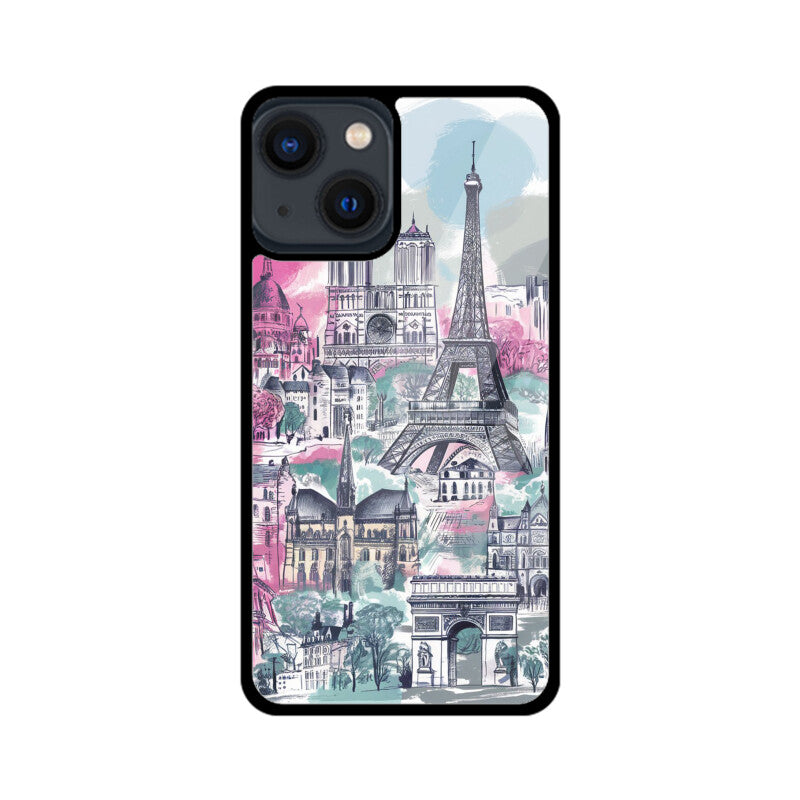 iPhone Glass Phone Case - Paris Sketch