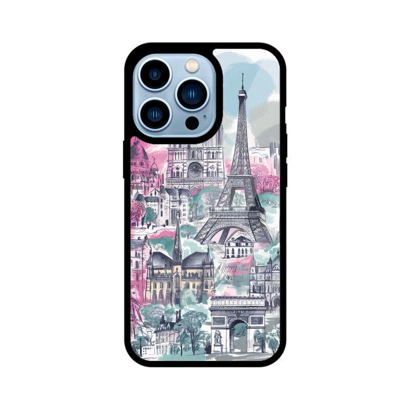 iPhone Glass Phone Case - Paris Sketch