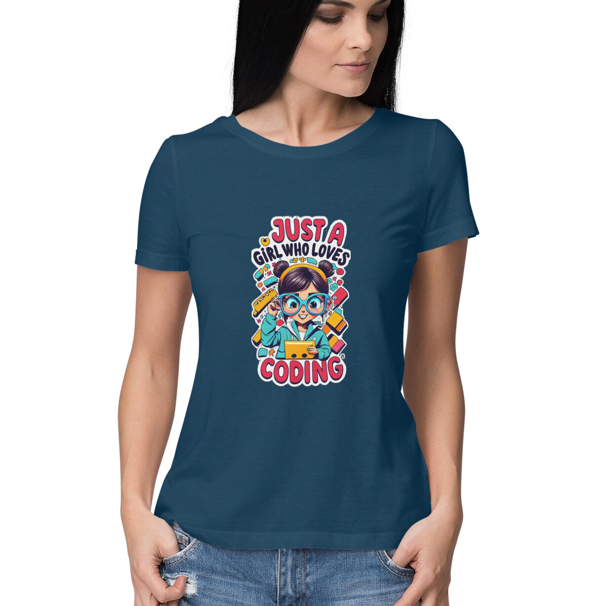 Women Round Neck T-Shirt - Coding Girl