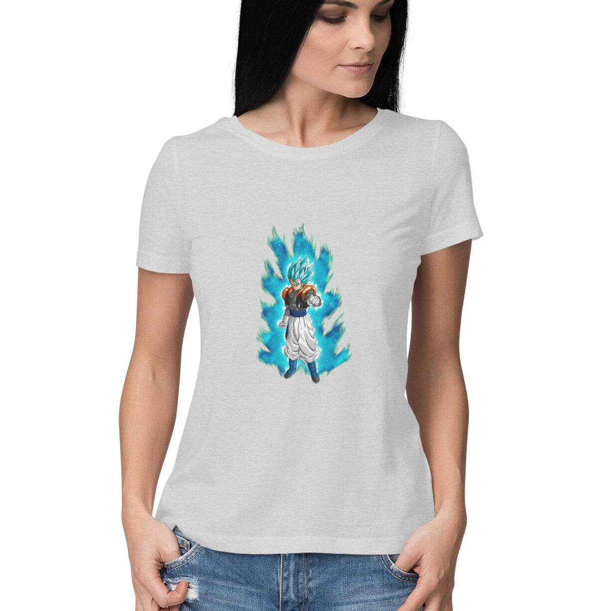 Women Round Neck T-Shirt - Gogeta Blue Super Saiyan God