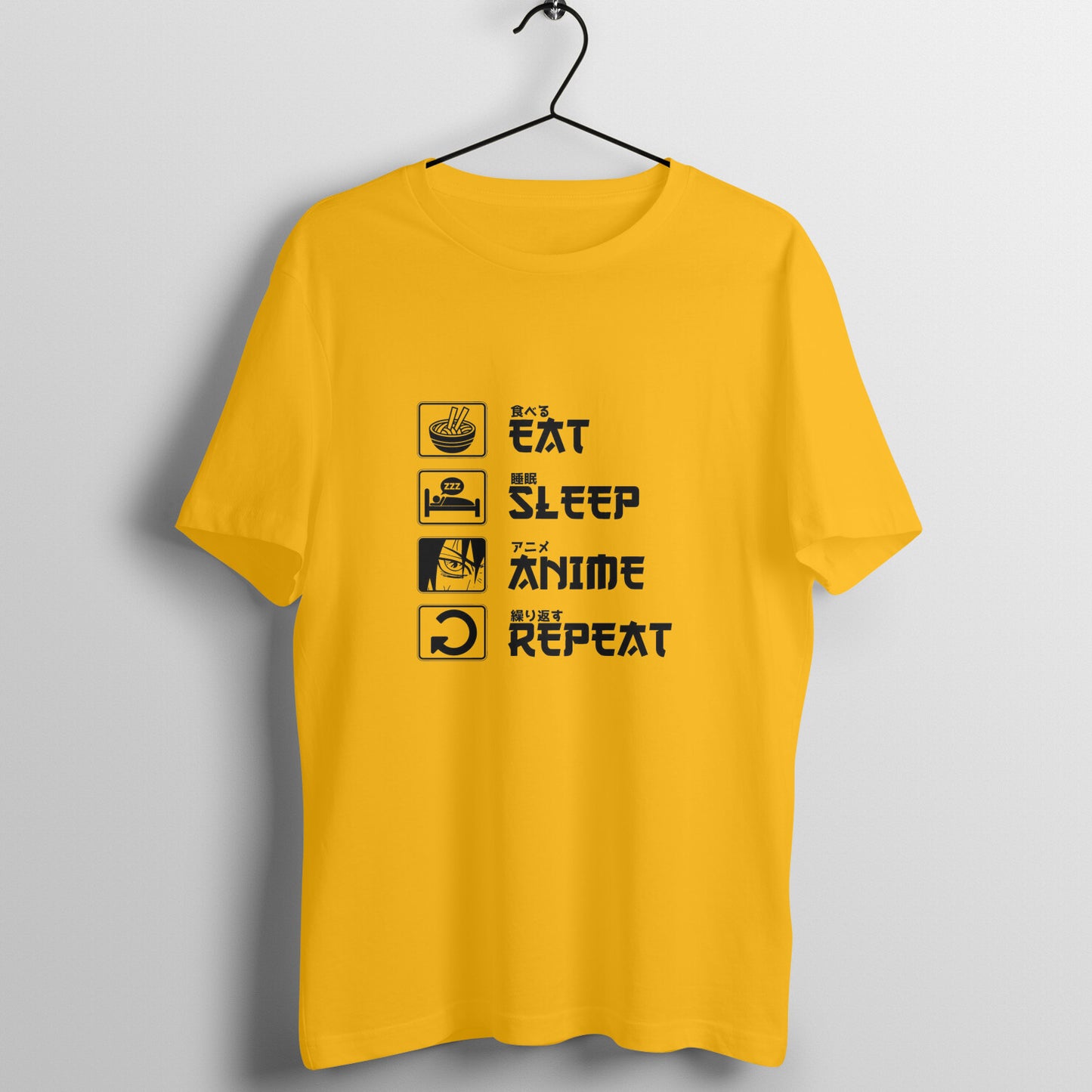 Men Round Neck T-Shirt - Eat Sleep Anime Repeat