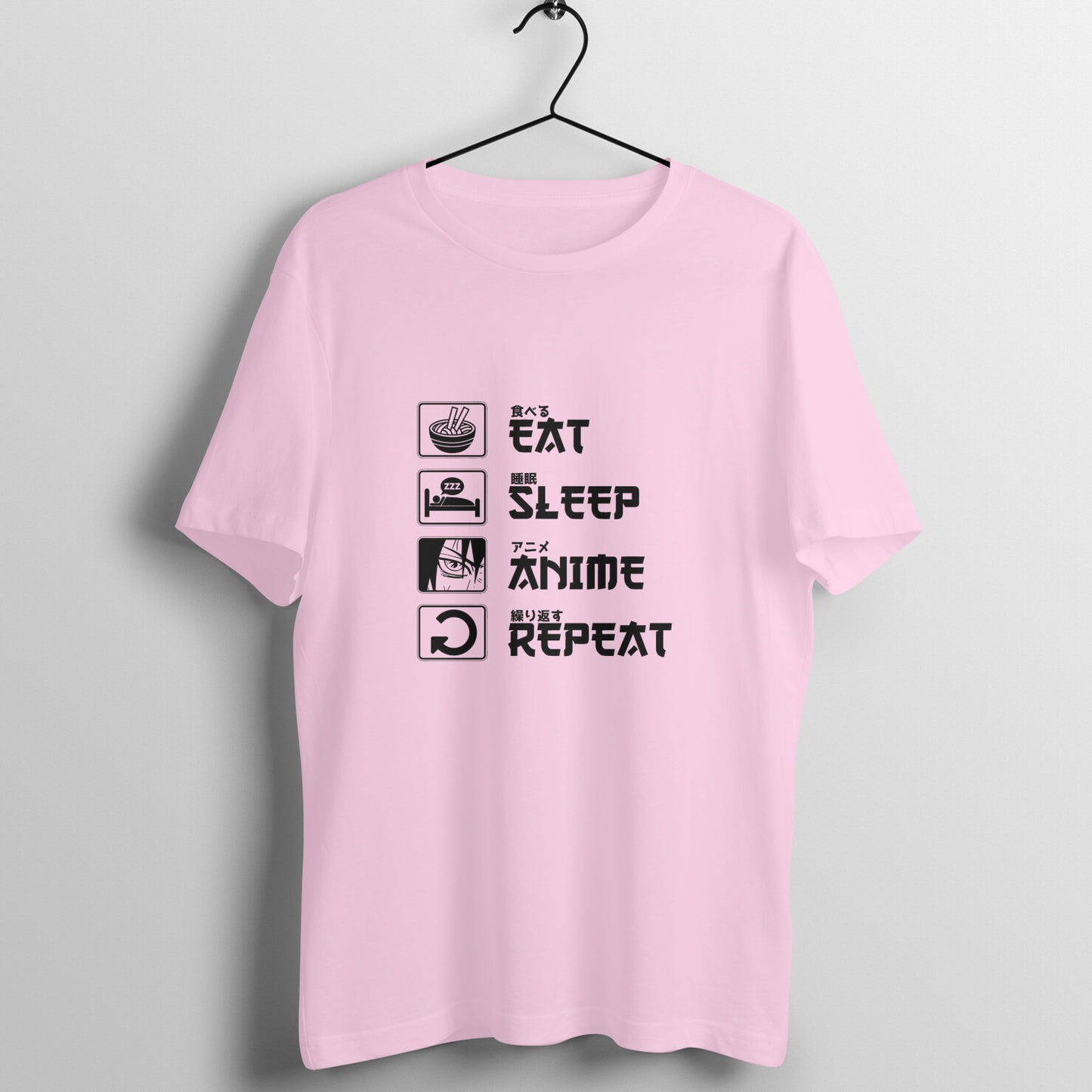 Men Round Neck T-Shirt - Eat Sleep Anime Repeat