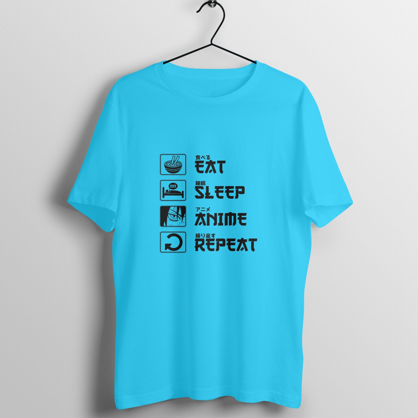 Men Round Neck T-Shirt - Eat Sleep Anime Repeat