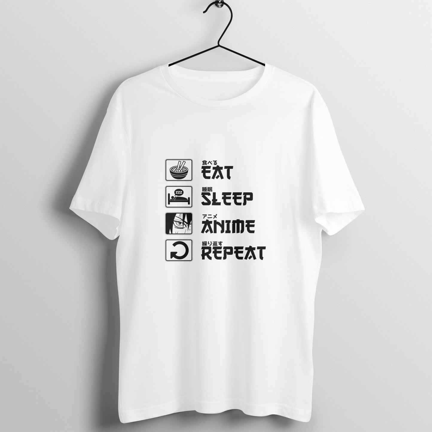 Men Round Neck T-Shirt - Eat Sleep Anime Repeat