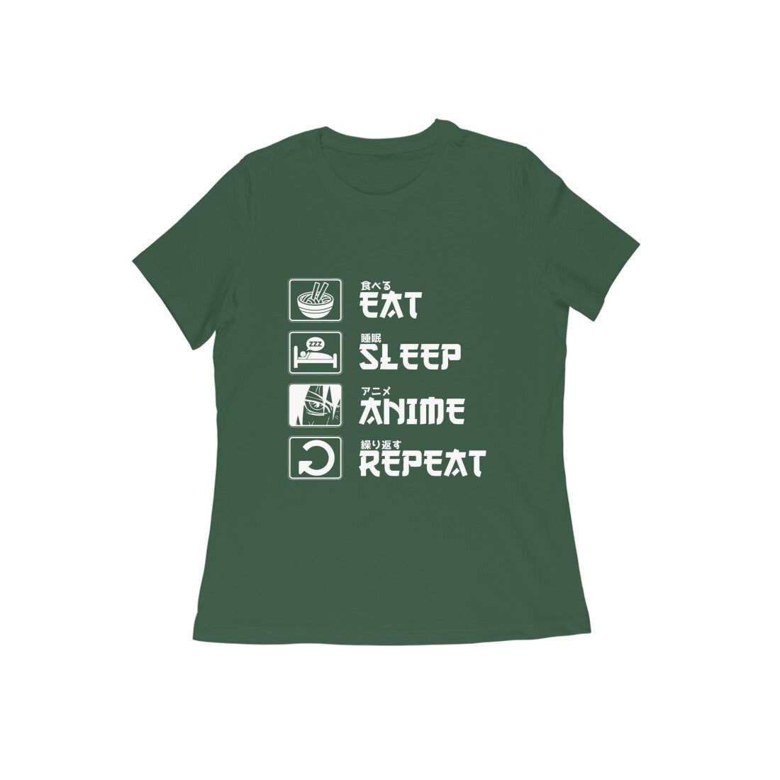 Women Round Neck T-Shirt - Eat Sleep Anime Repeat