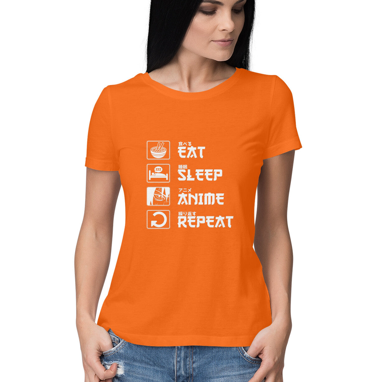 Women Round Neck T-Shirt - Eat Sleep Anime Repeat