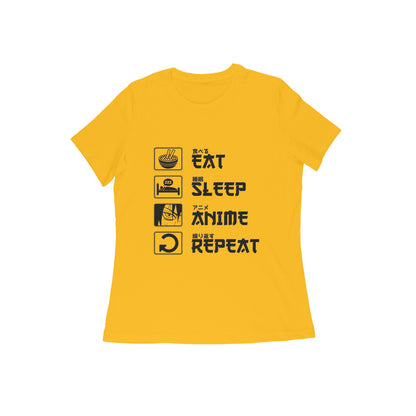 Women Round Neck T-Shirt - Eat Sleep Anime Repeat