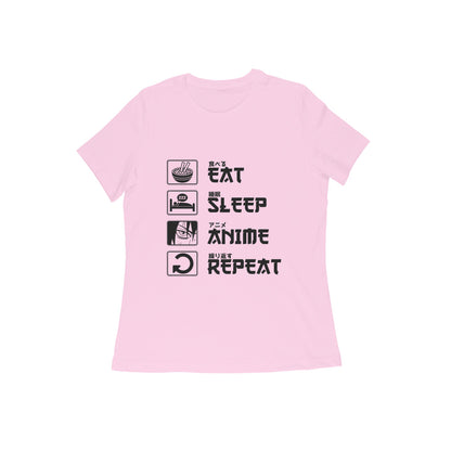 Women Round Neck T-Shirt - Eat Sleep Anime Repeat