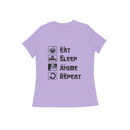 Women Round Neck T-Shirt - Eat Sleep Anime Repeat