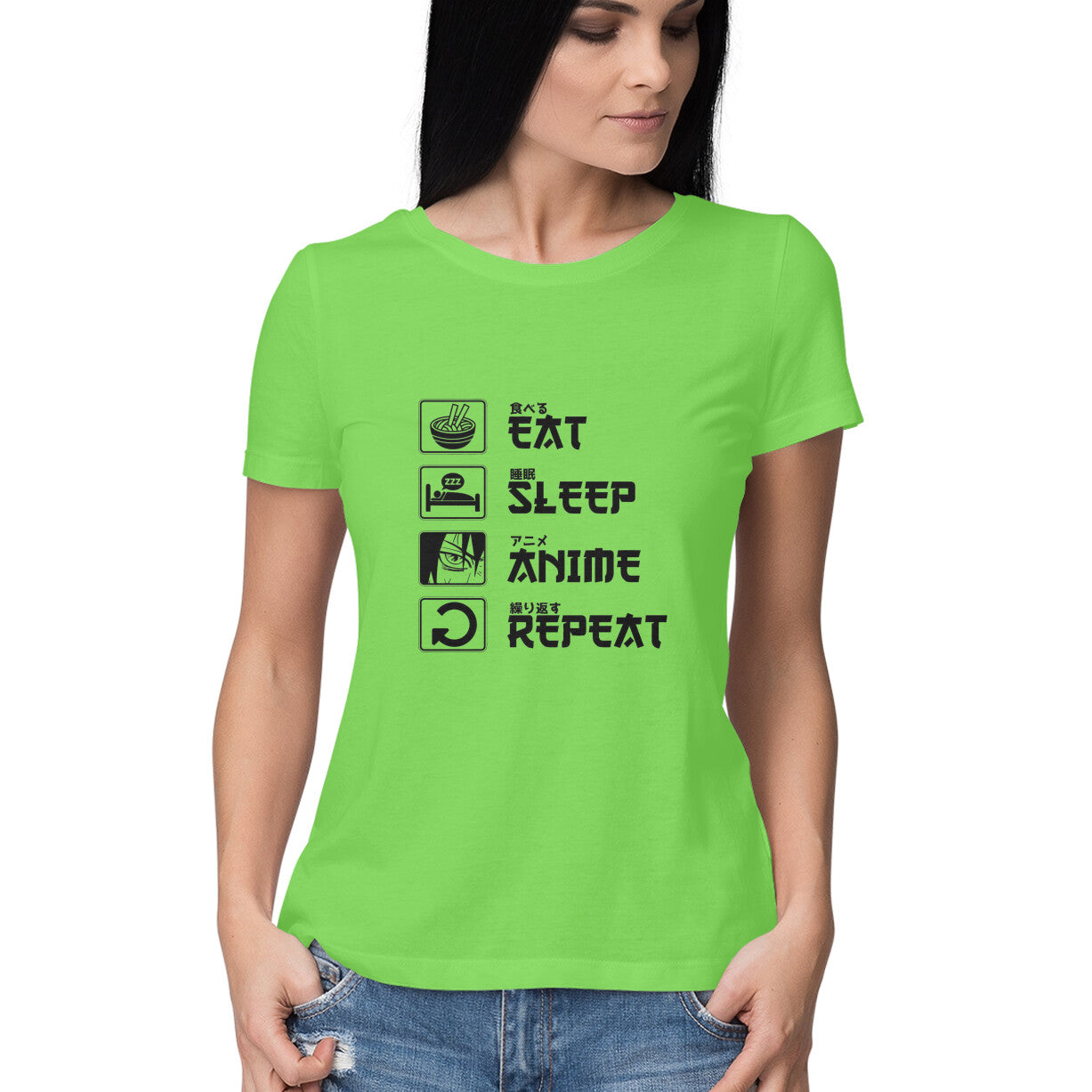 Women Round Neck T-Shirt - Eat Sleep Anime Repeat